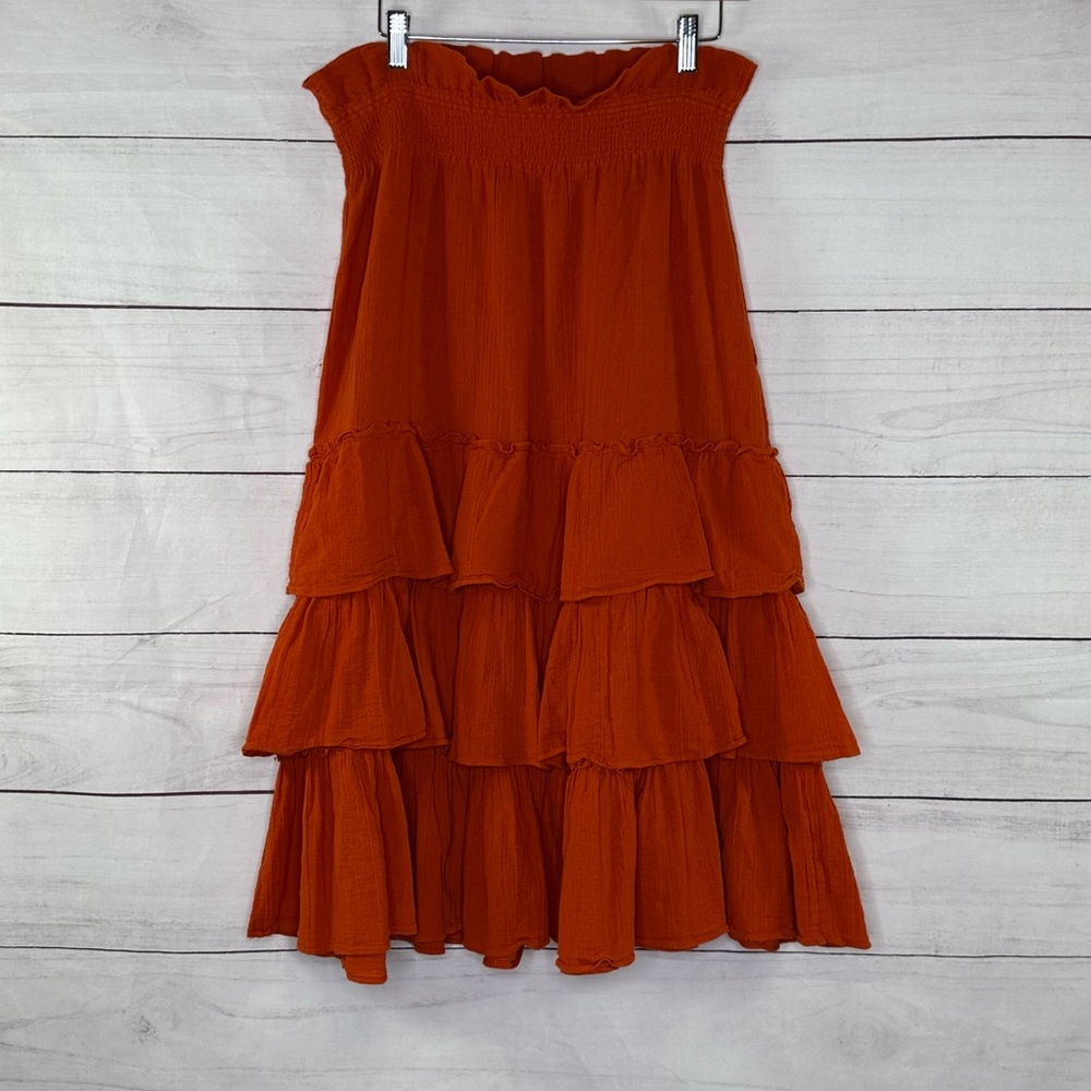 Free People Tiered Ruffle Midi Skirt - Burnt Orange Size L